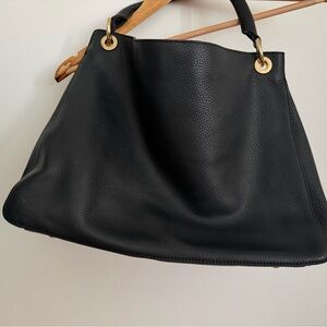 Mark & Graham Black Pebbled Leather Tote with Gold Hardware